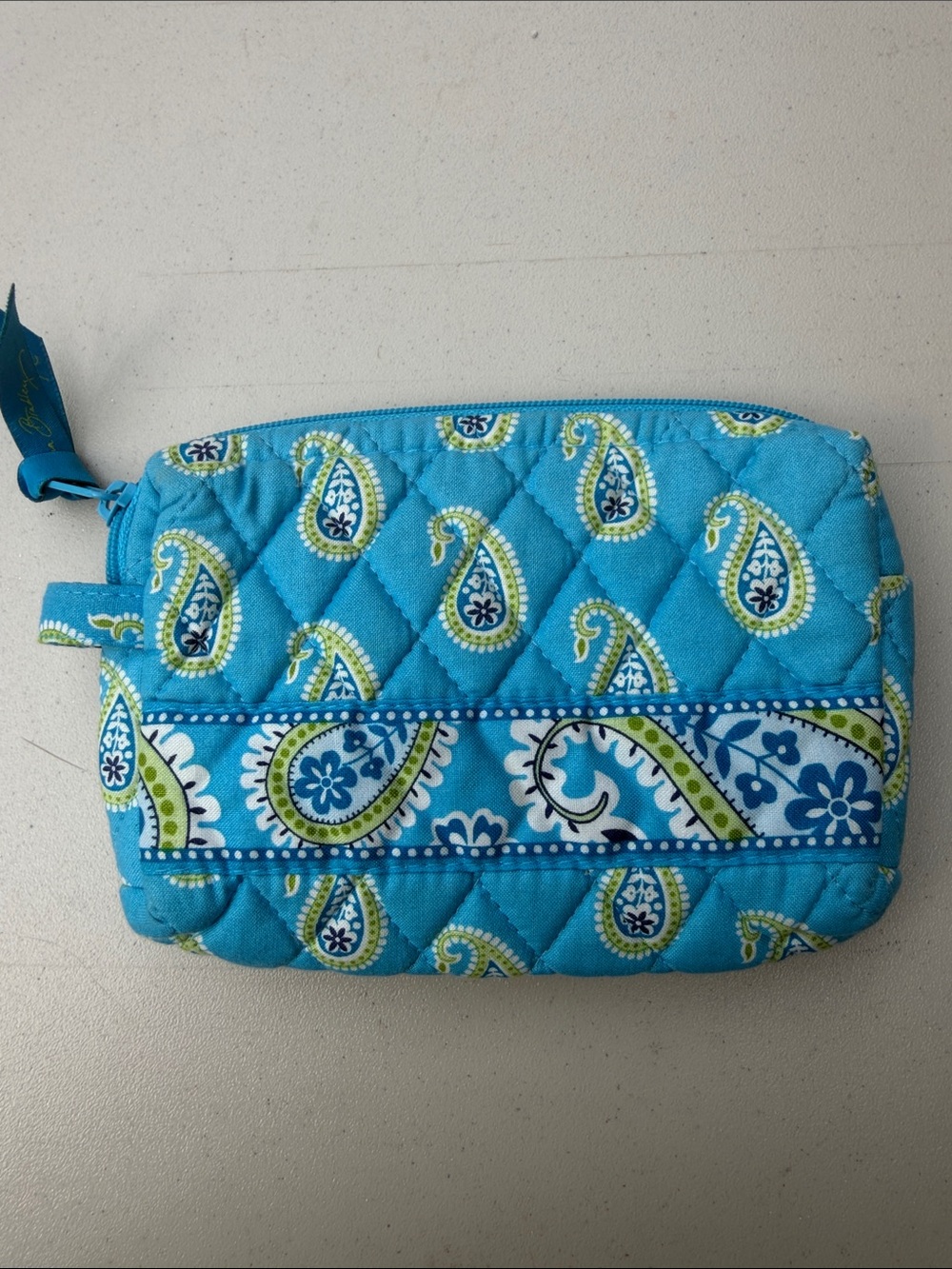 Vera Bradley Turquoise and Lime Paisley Quilted Cosmetic Pouch